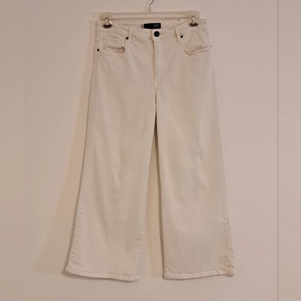 Kut from the Kloth White Slightly Cropped Wide Leg Jeans Misses Size 10 - Picture 3 of 10